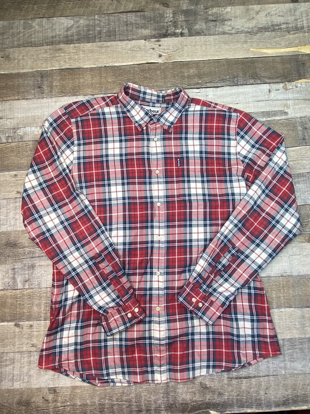Barbour Highland Check 10 Tailored Fit Men’s Button Down Shirt Red Size Large